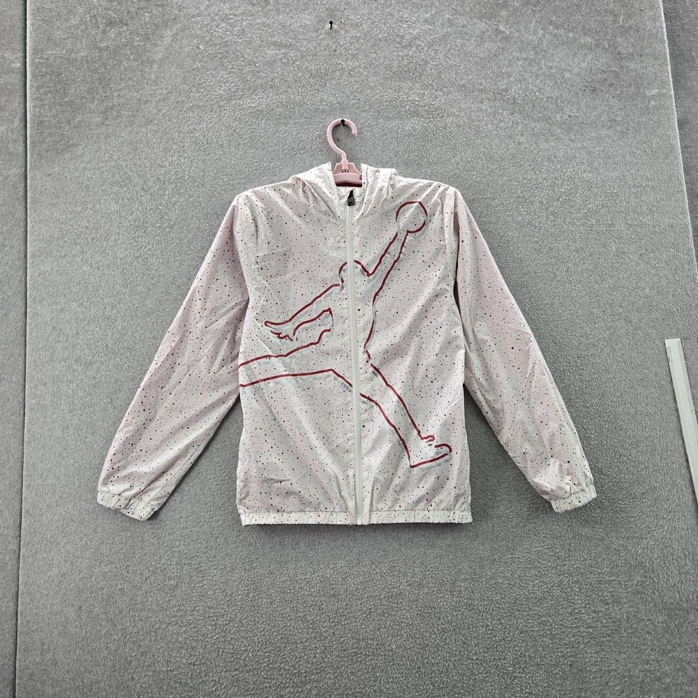 Jordan Boys Jacket L White Polka Dot Big Logo Jumpman Windbreaker